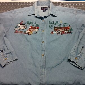 Vintage Embroidered Denim Button Down Shirt